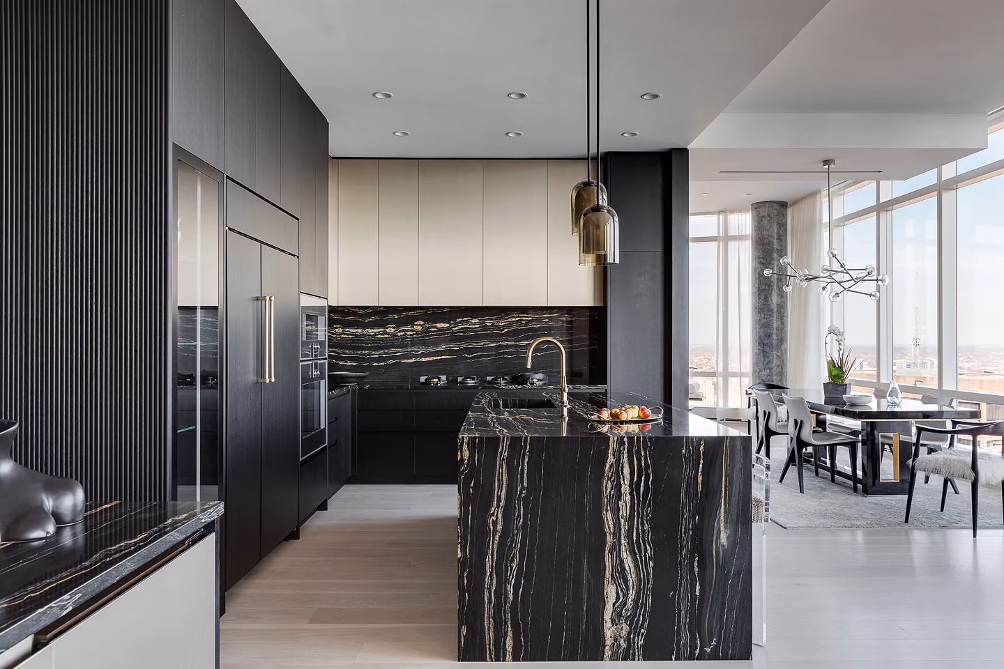 Boston condo renovation kitchen with waterfall island