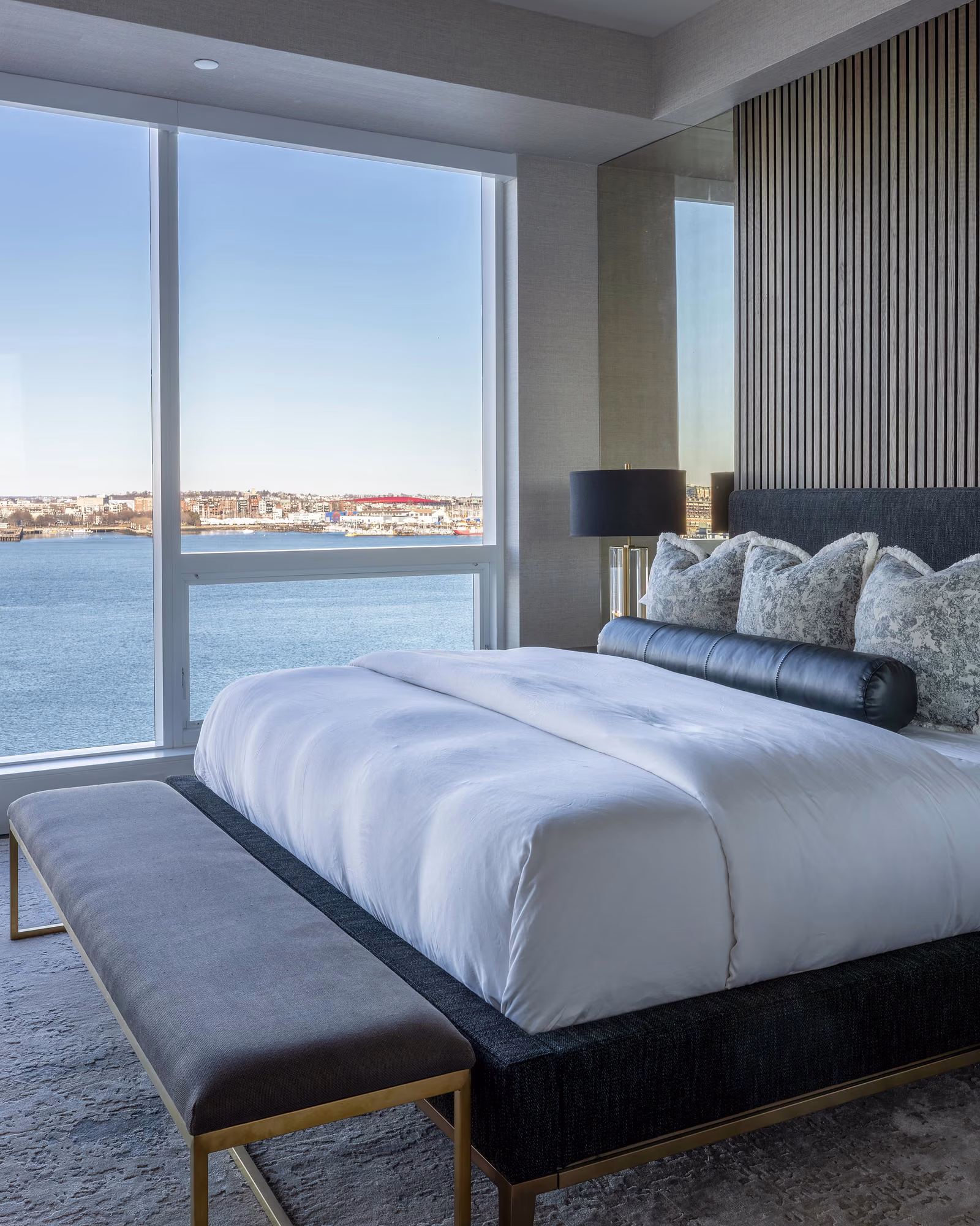 Seaport condo renovation harbor view bedroom