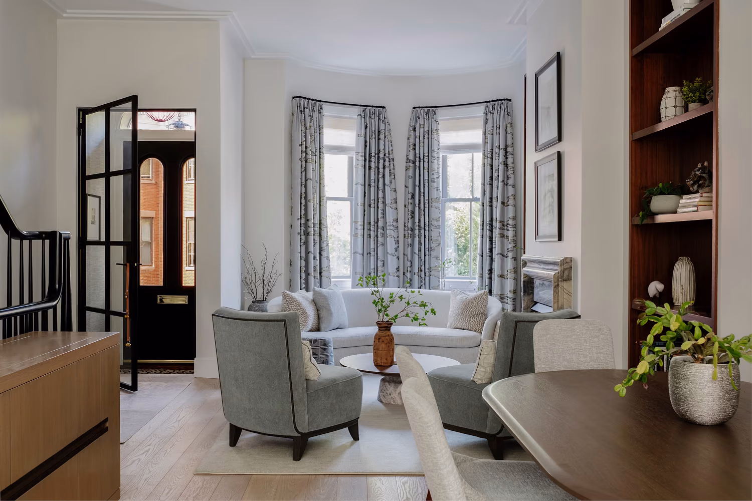 South End renovation bowfront parlor